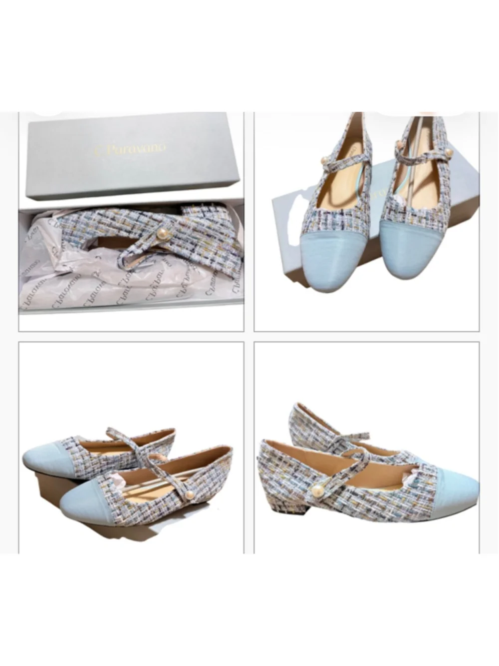 Women's C. Paravano Tweed Mary Jane Flats in Blue and Multicolor